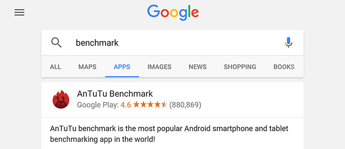 Поиск по приложениям в мобильной версии Google