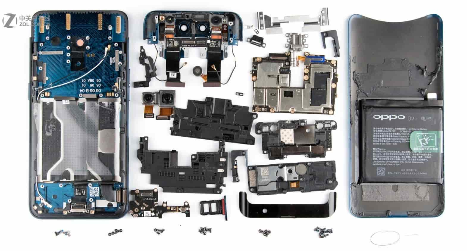 OPPO Find X имеет самое сложное внутреннее устройство и больше всего деталей